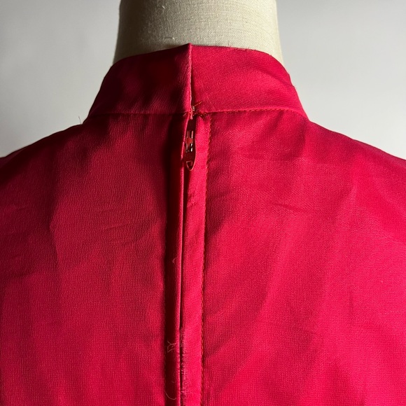 VINTAGE 70s Hot Pink Full Length Sheer Sleeve High Neck Maxi Dress Womens XS - Picture 3 of 8